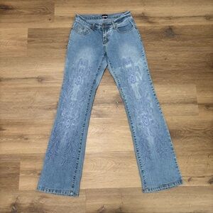 Y2K Embroidered Beaded Women's Blue Jeans Small